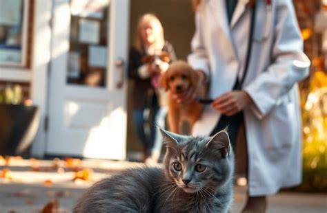 Mačka s nadváhou pri veterinárnej kontrole